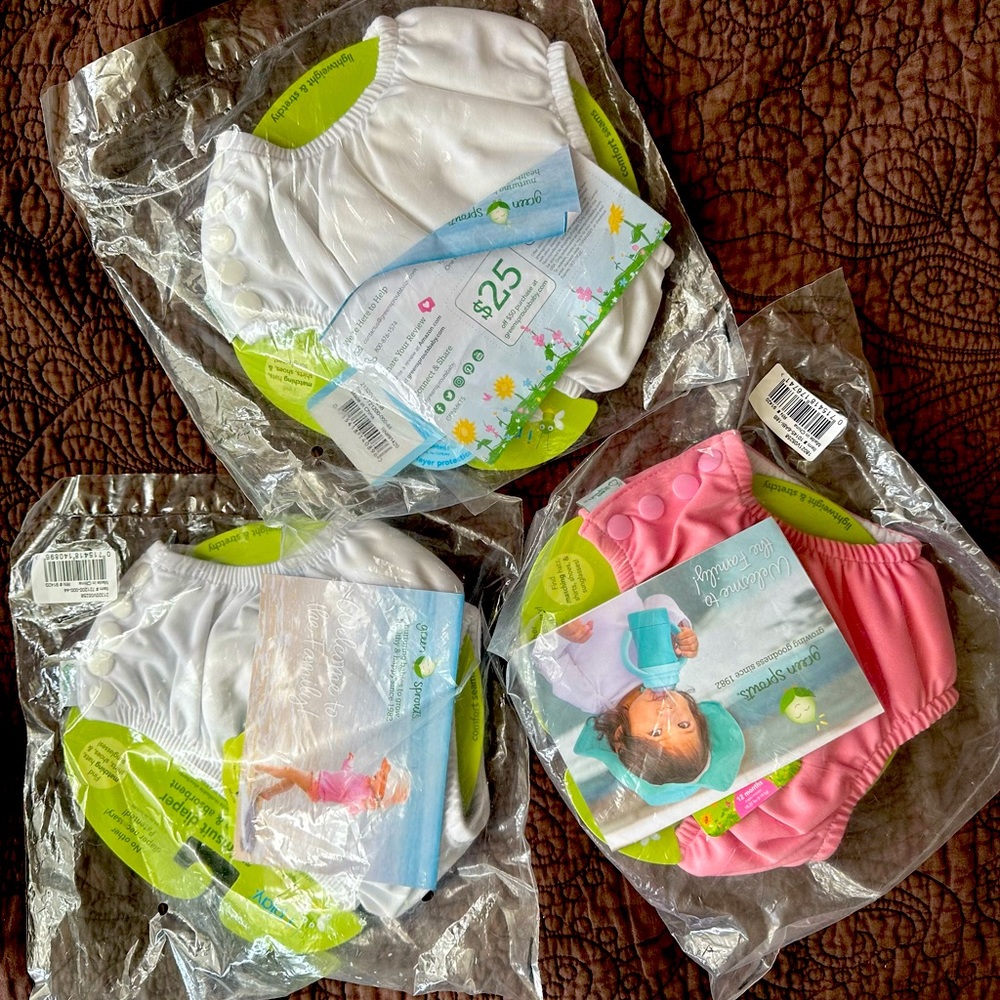 COPY - ☀️NWT Reusable Swim Diapers- Green Sprout- 3 total - 2(18 Months) & 1(12…
